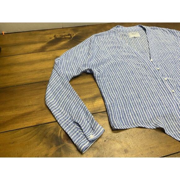 RAILS Womens Medium Val Belmont Stripe Shirt Tie Front Linen Blend Top Blouse - Picture 4 of 14